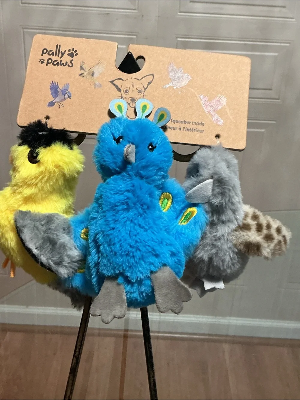 DOG Toy Set/3 Birds Squeaker & Crinkle  Yellow Blue & Grey 6.5
